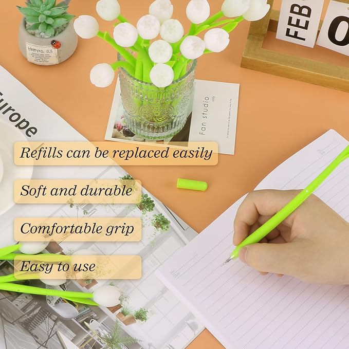 Color Changing Flower Pens - Pack of 30 Ballpoint Pens Creative Gel Ink Rollerball Pen for School Home Office Stationery Store Kids Girls Gift, Black 0.38mm (Tulip)