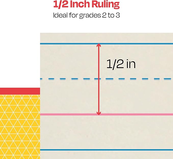School Smart Zaner-Bloser Writing Paper, Handwriting Practice Lined Paper, Grade 2 to 3 Learning, 1/2 Inch Rule, 10-1/2 x 8 Inches, 500 Sheets