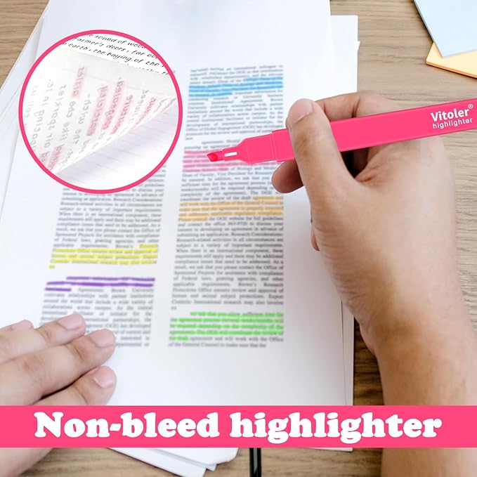 Vitoler Highlighters Assorted Colors,12pcs No Bleed Highlighters,Chisel Tip Highlighter for Office Supplies