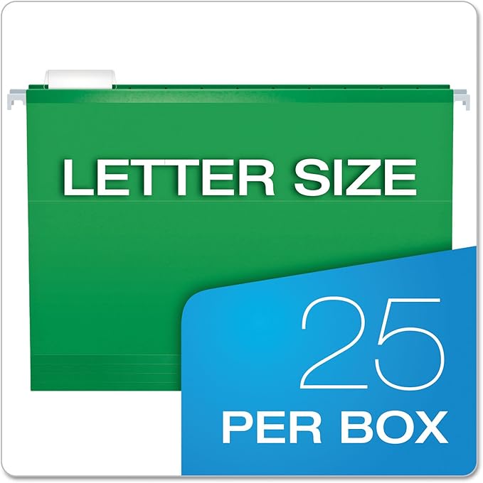 Pendaflex Reinforced Hanging File Folders, Letter Size, Bright Green, 1/5 Cut, 25/BX (4152 1/5 BGR)