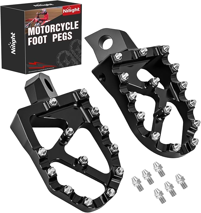Nilight Motorcycle Foot Pegs Dirt Bike Footpegs Fit for Kawasaki KDX200 1995-2005 KDX200R 1997-2001 KDX220R 2002-2005 KDX250 1991-1994 KX125 KX250 KX500 Heavy Duty CNC Foot Rests Pegs Pedal, Black