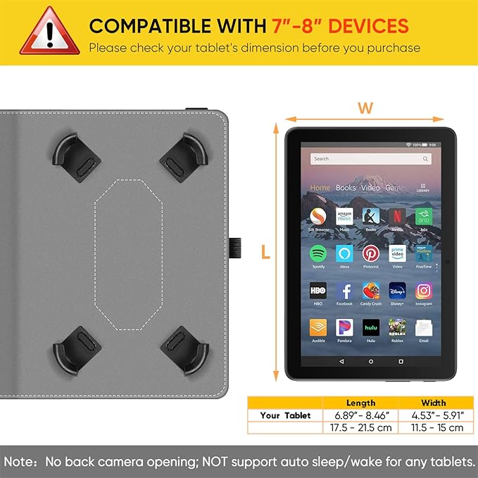 Fintie Universal Case for 7-8 Inch Tablet eReader - Folio Book Style Premium PU Leather Protective Cover with Hand Strap Pen Holder for 7", 7.9", 8” Devices