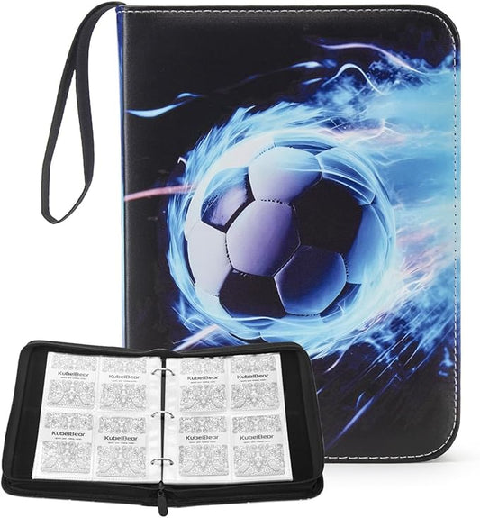 Card Binder – 400 Capacity, Zippered Trading Card Holder for MTG, Sports & Collectible Cards – Acid-Free, Durable & Travel-Friendly Storage (Blue Football, 4 Pocket)