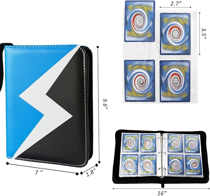 Card Binder 4 Pocket, 3-Ring 400 Pockets Zipper Card Holder Album with Removable 50 Sleeves, Card Folder Book for Trading Cards, MTG, TCG, Yugioh Cards, Sports Cards (Blue)