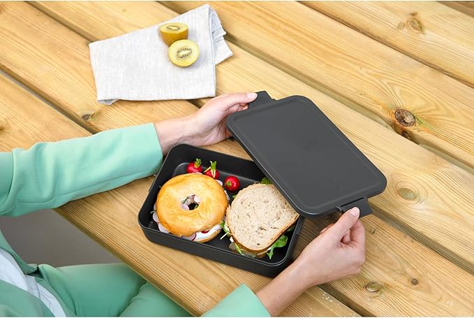 Brabantia Make & Take Large Lunch Box (Dark Gray) BPA-Free, Airtight Snap Locks, Microwave & Freezer Safe, Travel Meal Prep Container