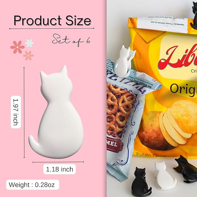Sturdy & Cute Cat Chip Clips - Set of 6 Strong Grip for Snack Bags, Documents, Gift Bags Durable and Resilient | LOVE LOVE JAPAN