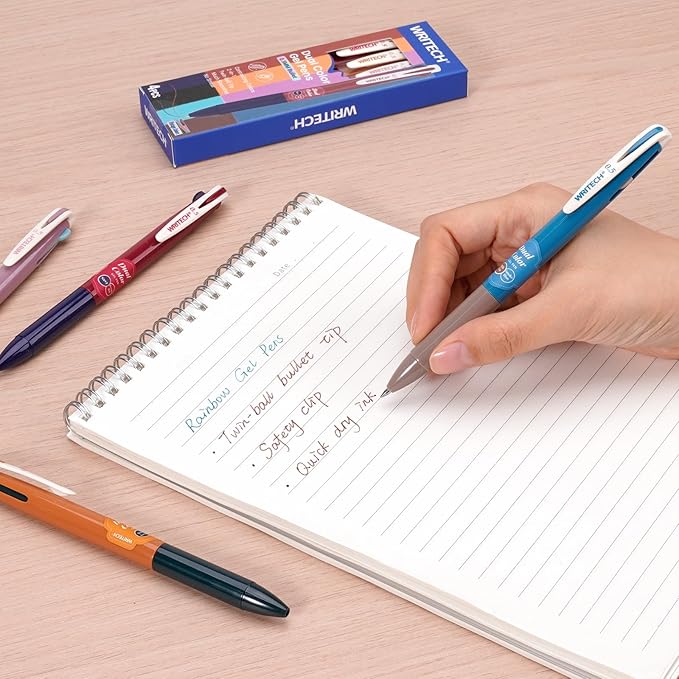 WRITECH Retractable Gel Ink Pens: Multi Colored 0.5mm Fine Point 2 in 1 Colorful Click Pen Assorted Color 4ct No Smear & Bleed for Smooth Writing Journaling Drawing Notetaking