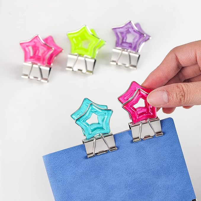 Star Shape Medium Paper Clips，Binder Clips, Easy Grip, Assorted Color, School Office Supplies，10 Pcs/Set