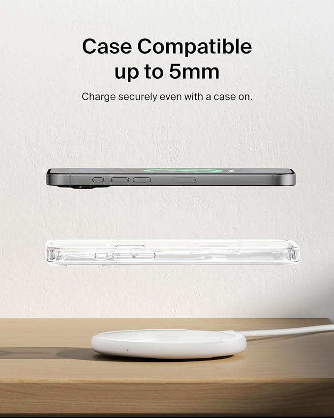 Belkin Wireless Charging Pad 15W - Qi Charger, Charging Station for Apple iPhone 17, iPhone 16/15/14 Series, AirPods, Samsung Galaxy S25, Galaxy S24, Pixel 10 - Power Supply and Cable Included - White