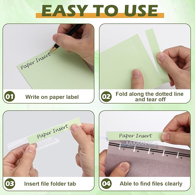 100 Pcs Hanging File Folder Tab Inserts 4 Inch Colored Blank File Tab Hanging File Folders Labels Paper Inserts Thick 300Gsm Cardstock for 4 Inch Hanging Folder Tab