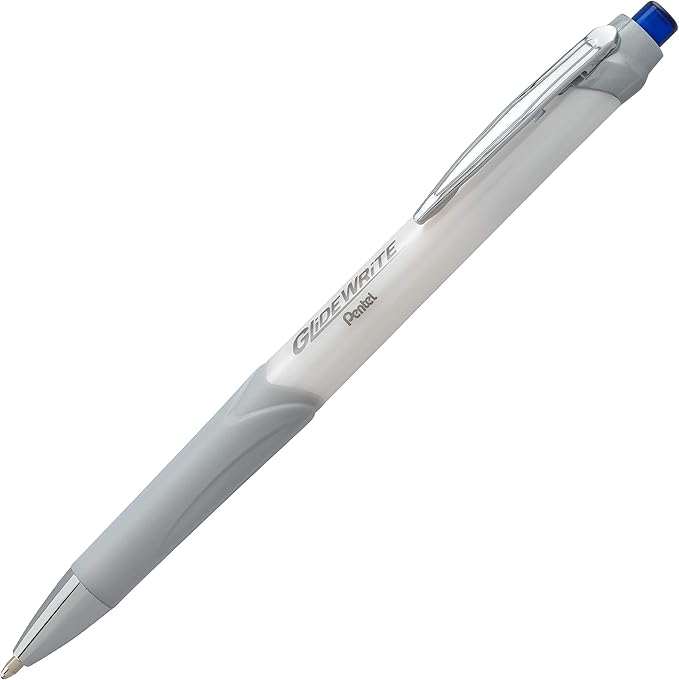 Pentel Glidewrite Signature Ballpoint Pen, (1.0mm) Medium, White Barrel, Blue Ink, Pack of 3 (BX930WBP3C)
