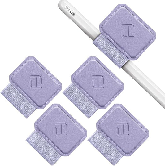 Fintie 4 Pack Pen Loop Holder for Apple Pencil Pro, Apple Pencil (USB-C / 1st / 2nd Generation) and Stylus Pens, Elastic Adhesive Leather Sleeve Attached to Cases, Lilac Purple