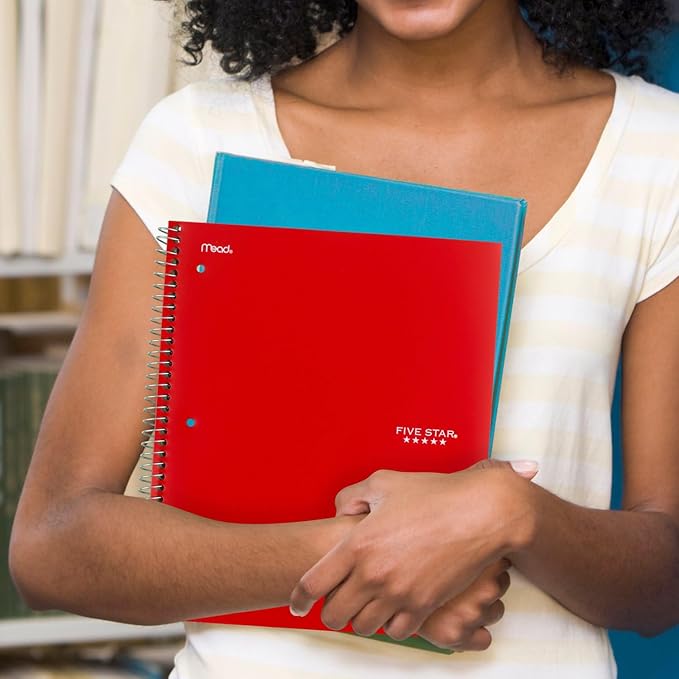 Five Star Spiral Notebook + Study App, 3 Subject, College Ruled Paper, Fights Ink Bleed, Water Resistant Cover, 8-1/2" x 11", 150 Sheets, Red (72065) (Pack of 6)