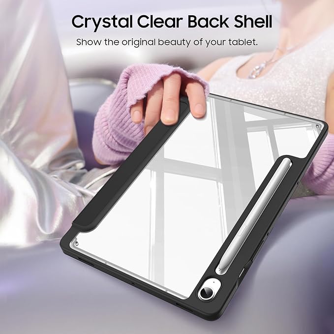 Fintie Hybrid Slim Case for Samsung Galaxy Tab S10 Lite/ S10 FE/ S9 FE 10.9 Inch/Tab S9 11 Inch with S Pen Holder, Shockproof Cover with Clear Transparent Back Shell, Auto Wake/Sleep, Composition Book