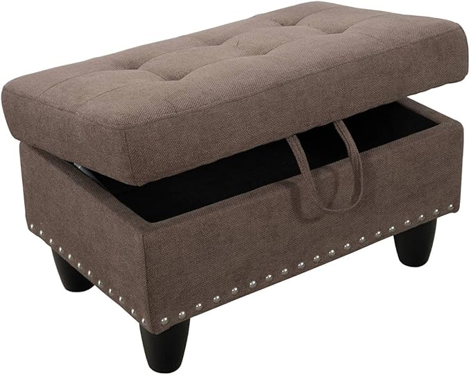 Simple Deluxe Ottoman with Storage Bench Chair, 28.5" L x 19.5" W x 17.5" H Foot Rest Stools with Non-Woven Fabric,Ottoman Storage Chest Box with Padded Seat for Bedroom, Living Room, Entryway,Brown
