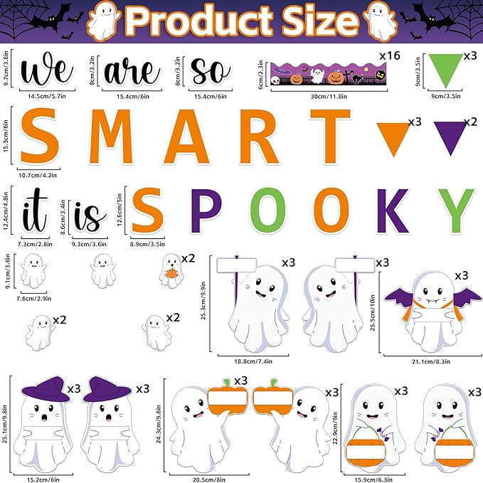 gisgfim Halloween Bulletin Board Decoration Set Halloween Cute Ghost Name Tag Paper Cutouts Ghost Classroom Bulletin Board Decor for Holiday School Home Wall(We are So Smart It is Spooky)