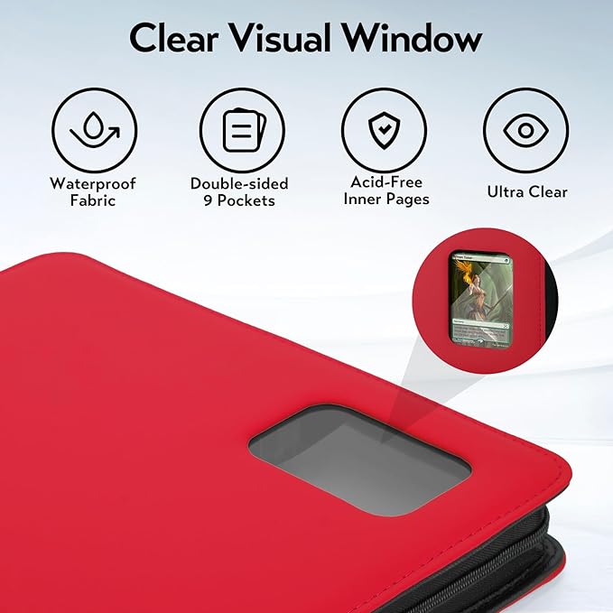 Card Binder 9 Pocket, Trading Card Binder with Clear Window Design, 720 Double Sided Pocket PU Collection Binder, Card Albums for MTG, TCG, and Sports Cards(Red)