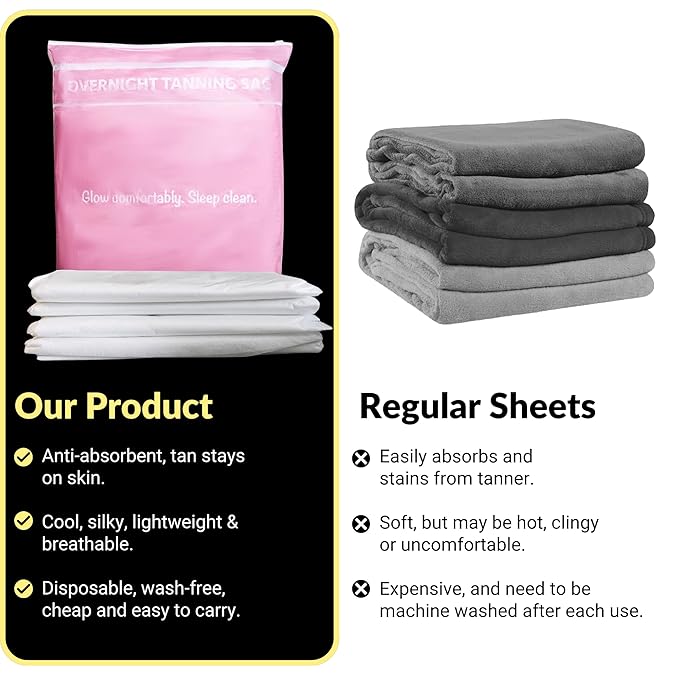 Self Tan Sleep Sack Set – Disposable Tanning Sheet Protector for Bed – Breathable, Hygienic Self Tan Sleeping Sack – Protects Sheets from Tanning Lotion Stains – Bed Protector 8-Pack