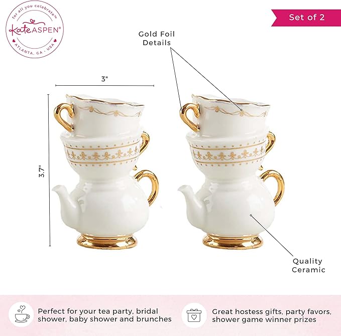 Kate Aspen Vintage Tea Party Antique Look Mini Ceramic Bud Vases (3.7 Inch Tall - Set of 2), Party Favor, Take Home Gift, Wedding Decoration, Table Decor, Bridal Shower Decorations (23263NA)
