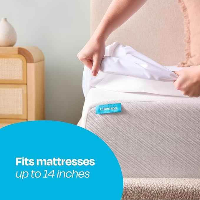 Linenspa 5-Sided Waterproof Mattress Protector – Breathable, Fitted Sheet Style, Machine Washable – California King Size Mattress Protector, White