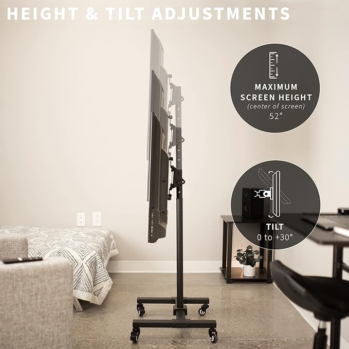 VIVO Mobile TV Display Stand for 13 to 42 inch LED LCD Flat Panel Screens, Rolling Floor Stand Height Adjustable Mount with Wheels STAND-TV07W