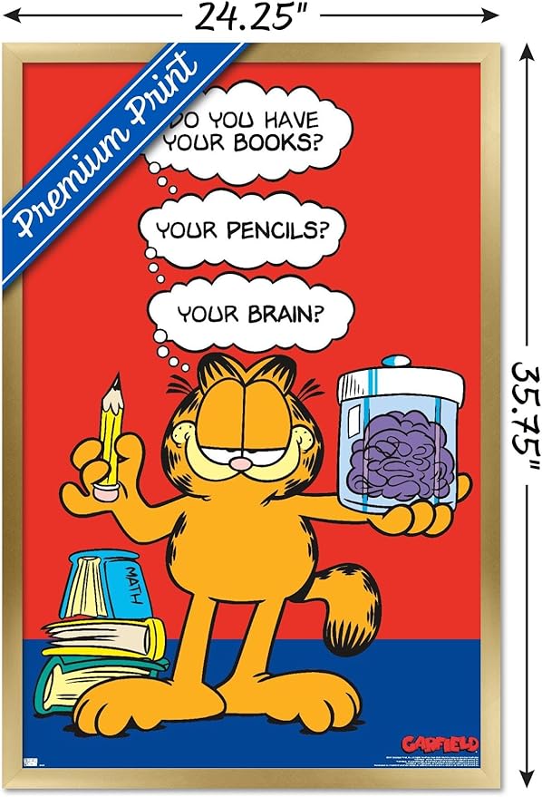 Garfield - Brain Wall Poster, 34L" x 22.4W", Gold Framed Version