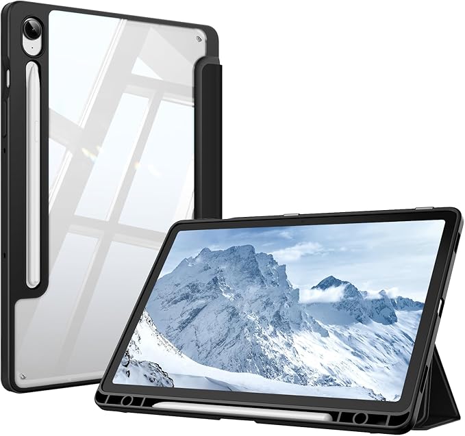Fintie Hybrid Slim Case for Samsung Galaxy Tab S10 Lite/ S10 FE/ S9 FE 10.9 Inch/Tab S9 11 Inch with S Pen Holder, Shockproof Cover with Clear Transparent Back Shell, Auto Wake/Sleep, Black