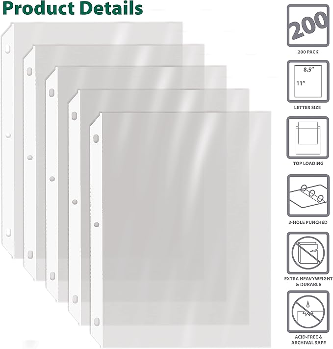 GOLD SEAL 200 Count Diamond Clear Extra Heavyweight Sheet Protectors, 4 mils Strong,8.5 x 11, Top Load, 200 Boxed Sheet Protectors
