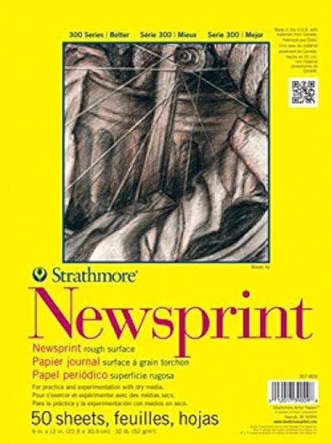 Strathmore 300 Series Newsprint Paper Pad, Tape Bound, 14x17 inches, 50 Sheets (32lb/52g) - Art Paper for Adults and Students - Practice Sketching with Charcoal, Graphite and Pencil