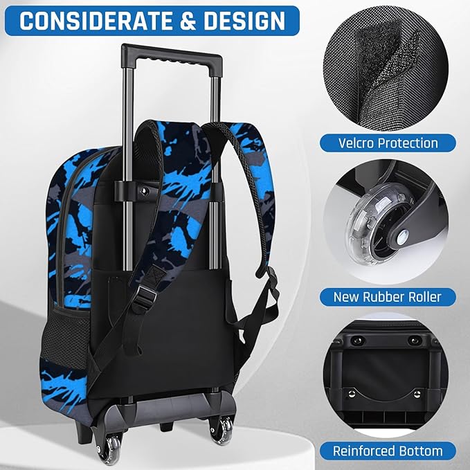Boys Rolling Backpack for Kids - Glow in The Dark Kids Rolling Backpack with Wheels for Elementary Middle School - Gamer Roller School Bookbag Aged 6-18, Wheeled Travel Bag Large Capacity