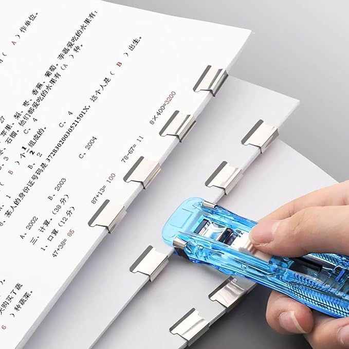 Portable Binder Clip Stapler, Includes 100 Reusable Clips, Handheld Paper Clam Clip Dispenser Large Size, Mini Push Stapler Clamp Staplers for Desktop Document Home School Desk Office(White*2)