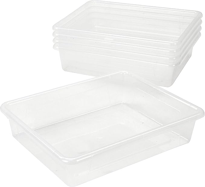Storex Letter Size Flat Storage Tray – Organizer Bin for Classroom, Office and Home, Clear, 5-Pack (62531A05C), 10 x 13 x 3 Inches