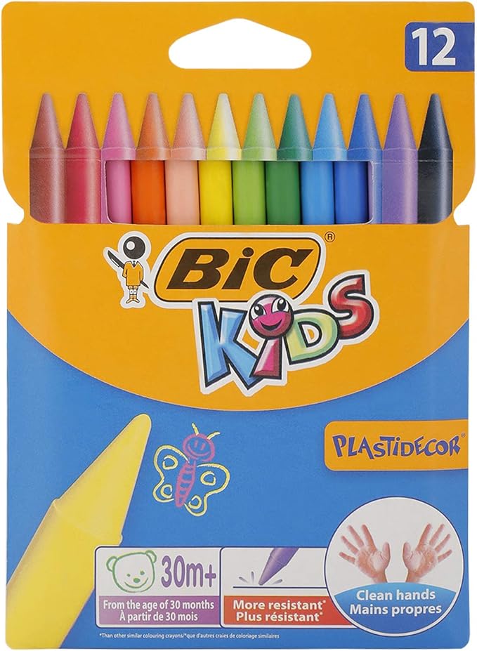 Bic Kids Plastidecor Crayons Colour Hard Long-lasting Sharpenable Vivid Assorted Ref 829770 [Pack of 12]