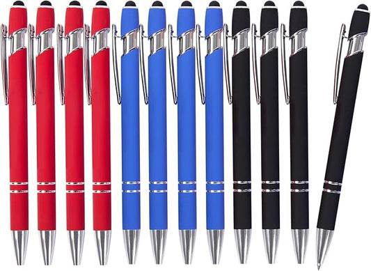Gel Ink Pens, 12 Pcs, Fine Point, Smooth Writing, Screens & Touch Compatible, Black, Red & Blue, 0.7 mm, Gift & Office Accessory