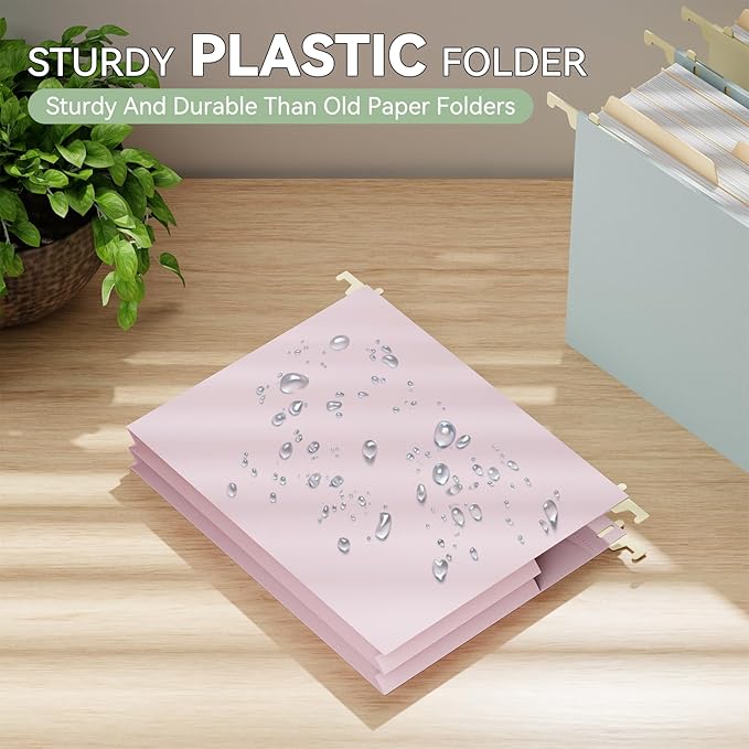 Plastic Hanging File Folders Extra Capacity,3" Expanding Pocket Letter Size,Expandable Large Pastel Hanging Folders,Adjustable Tabs,Heavy Duty Filing Cabinet Folder for Bulky Files,6 Pack