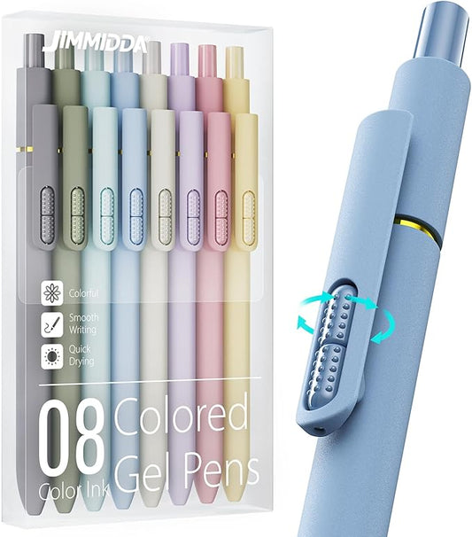 Colorful Gel Pens - 8 Pcs Colored Ink Pens Coloring | 0.7MM Smooth Writing Medium Point - Quick Drying Retractable Colored Pen for Journaling Note Taking (Morandi - 8Pcs