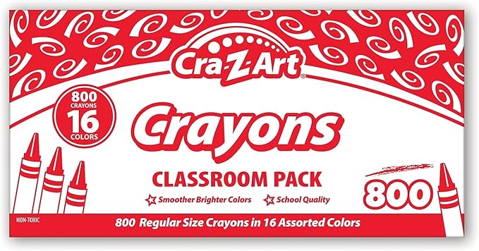 Cra-Z-Art Crayon Bulk Class Pack 800ct 16 Assorted Colors Back To School Supply List Essential, Bulk Pack for School Supply Rooms and In Class For Teachers