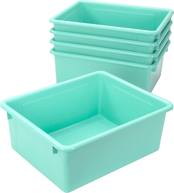 Storex Letter Size Deep Storage Tray – Organizer Bin for Classroom, Office and Home, Teal, 5-Pack (62529U05C)