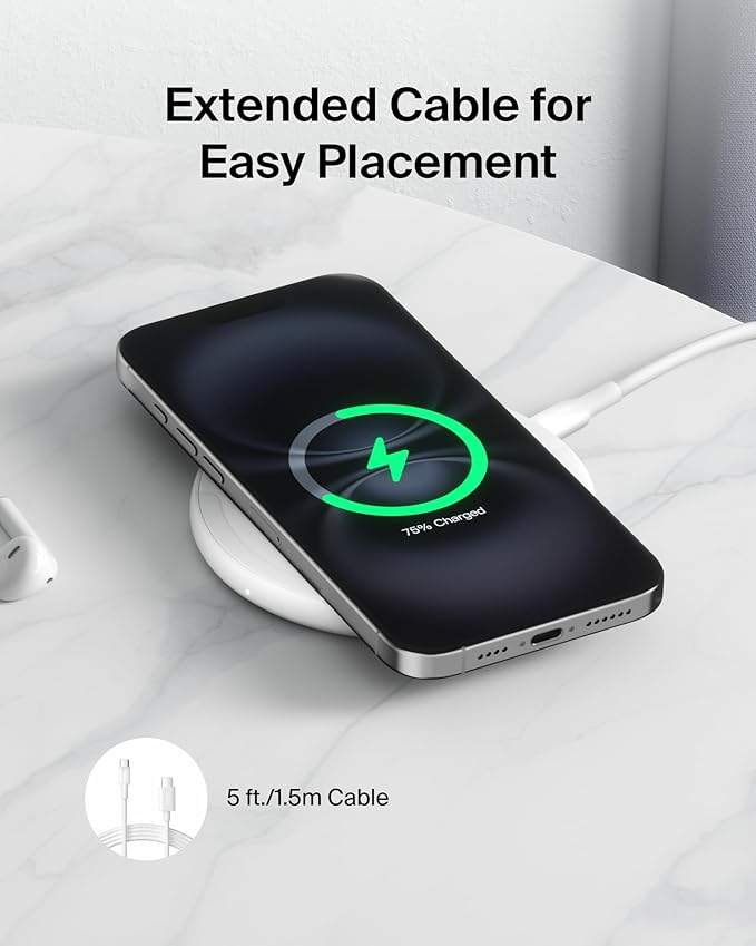 Belkin Wireless Charging Pad 15W - Qi Charger, Charging Station for Apple iPhone 17, iPhone 16/15/14 Series, AirPods, Samsung Galaxy S25, Galaxy S24, Pixel 10 - Power Supply and Cable Included - White