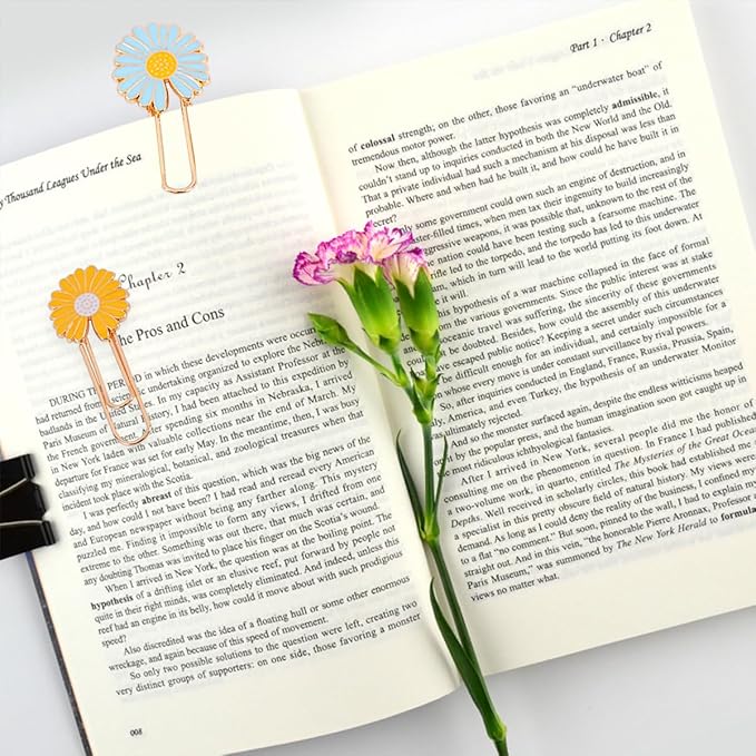 7 PCS Daisy Paper Clips Metal Paperclip Large Size Paper Clip Cute Bookmark Colorful Office Supplies Present for Teacher & Students, Bookmark Clamp Desk Accessories Stationery for School
