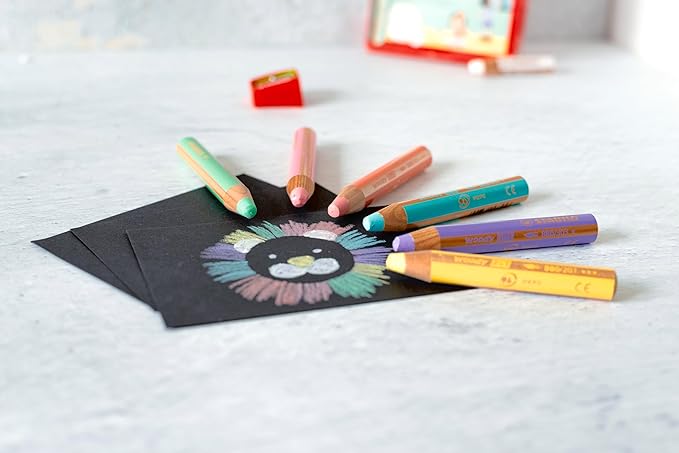 STABILO Multi-Talented Pencil woody 3 in 1 - Pack of 18 - Assorted Standard and Pastel Colors with Sharpener and Paint Brush