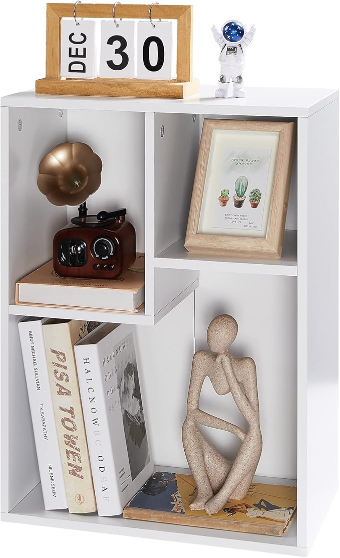 VECELO Small White Bookshelf, 3 Cube Shelf, Fits Tallest Hardcovers, Horizontal Available, Short Bookcase for Small Spaces,White
