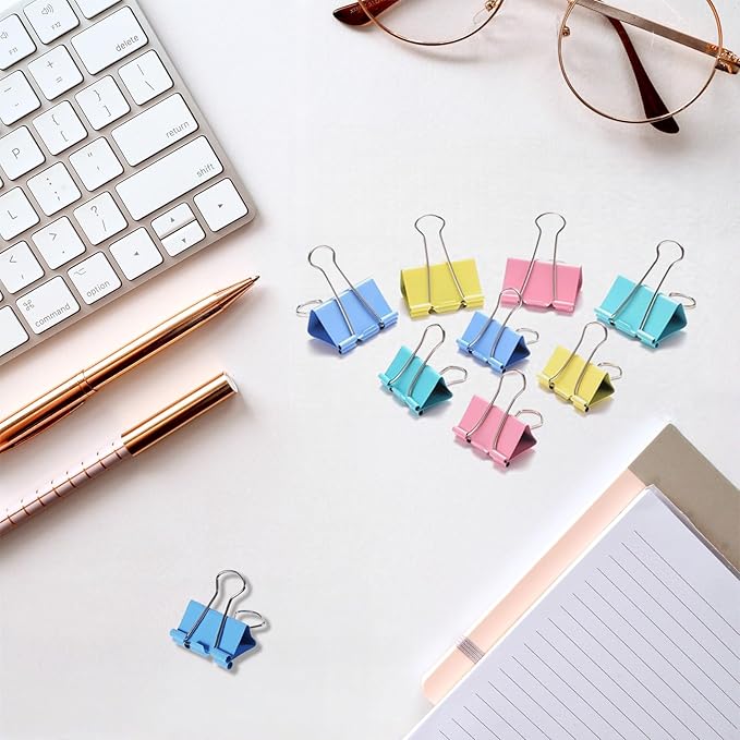 Binder Clips Assorted Sizes, 140 PCS Colored Binder Paper Clips Office Clips Office Supplies Desk, 4 Sizes Cute Binder Clips Large Medium Binder Clip Small Paper Clips Medium Paper Clamps (Colored)