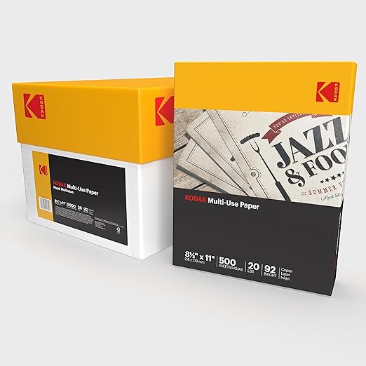 Kodak Printer Paper 8.5 x 11 | 20 lb Copy Paper 92 Bright | 10 Reams | 5,000 Sheets