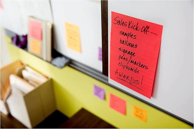 Post-it Super Sticky Lined Notes, 3 Sticky Note Pads, 4 x 6 in., Ideal for Organization in Your Dorm, Home or Office, Playful Primaries Collection