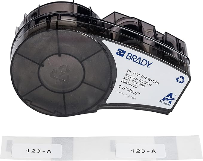 Brady Authentic (M21-131-499) Pre-sized High-Adhesion Nylon Labels for Equipment, General ID, Lab, Wire/Cable, Black on White material-Designed for M210, M210-LAB, and M211 Label Printers, 0.5"H x 1"W