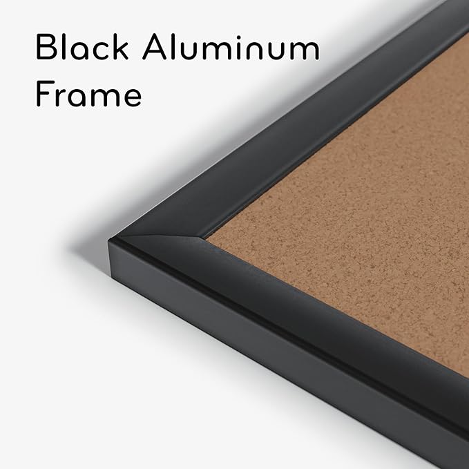 U Brands Cork Bulletin Board, 36" x 48", Black Aluminum Frame, Industrial Grade Pinning Surface