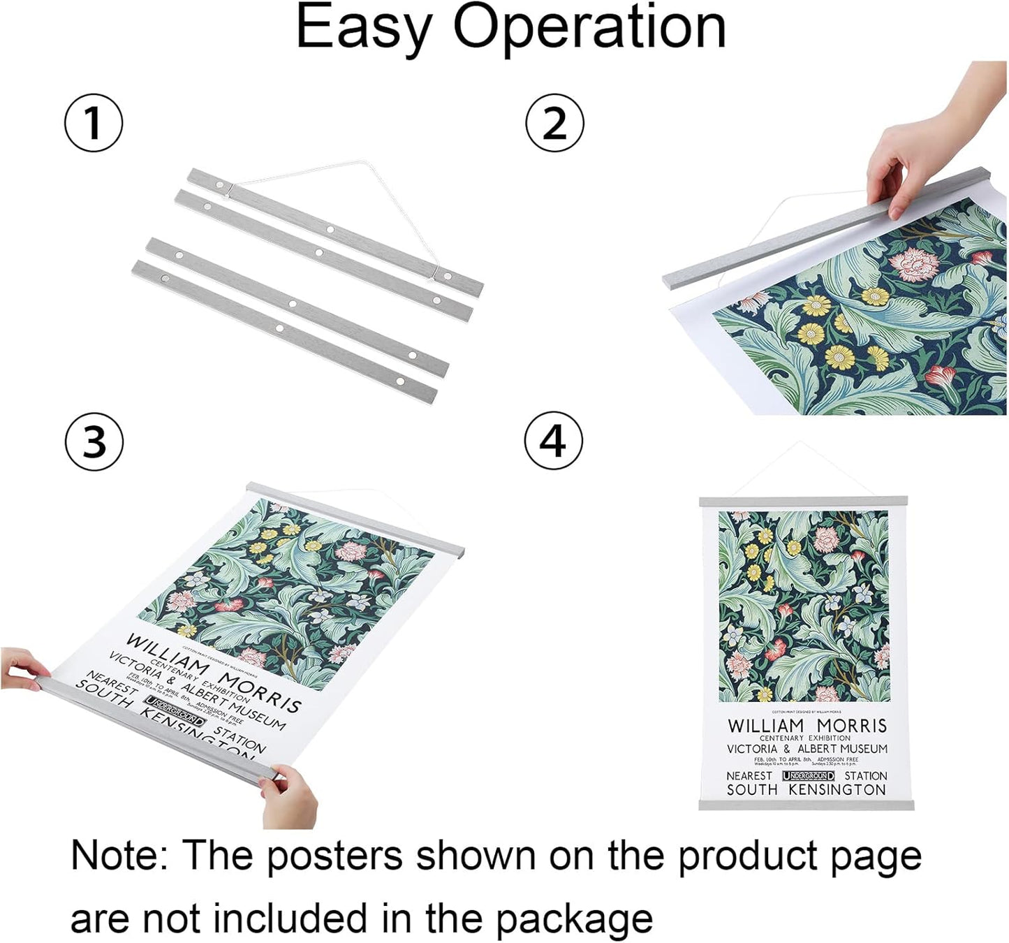 FALAMON Magnetic Poster Hanger Frame, 18x24 18x12 18x28 Solid Wood Magnetic Frame for Posters, Prints, Photos, Pictures, Maps, Scrolls, and Canvas Artwork (Grey, 18")