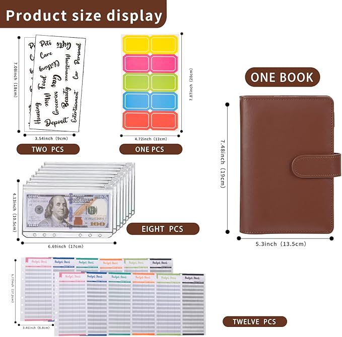 NICOOTHBudget Binder Cash Envelopes A6 Money Saving Binder with Zipper envelopes (Brown)