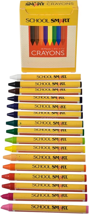 School Smart Classic Crayon Set with Tuck Box for Schools, Home, and More, Assorted Colors, Pack of 16